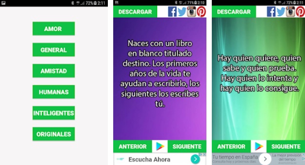  WhatsApp: 5 app gratuite per avere gli stati migliori "width =" 625 "height =" 339 "/> </p>
<p> Sebbene le frasi e gli stati 2 non siano l'applicazione più originale della lista, sì <strong> ha più che soddisfatto il suo obiettivo </strong>. Ideale per tutti coloro che vogliono trovare rapidamente la frase perfetta e <strong> senza molte complicazioni </strong>. </p>
<h2> <strong> Frasi e frasi per WhatsApp </strong> </h2>
<p> Per completare l'elenco, consigliamo <strong> Citazioni e frasi per WhatsApp </strong>un'applicazione davvero completa in cui troverai non solo stati, ma <strong> centinaia di bellissime immagini e frasi </strong> da condividere con i tuoi amici. amici. Puoi scaricarlo sotto queste righe. </p>
<p><!-- Start shortcoder --> </p>
<p class=