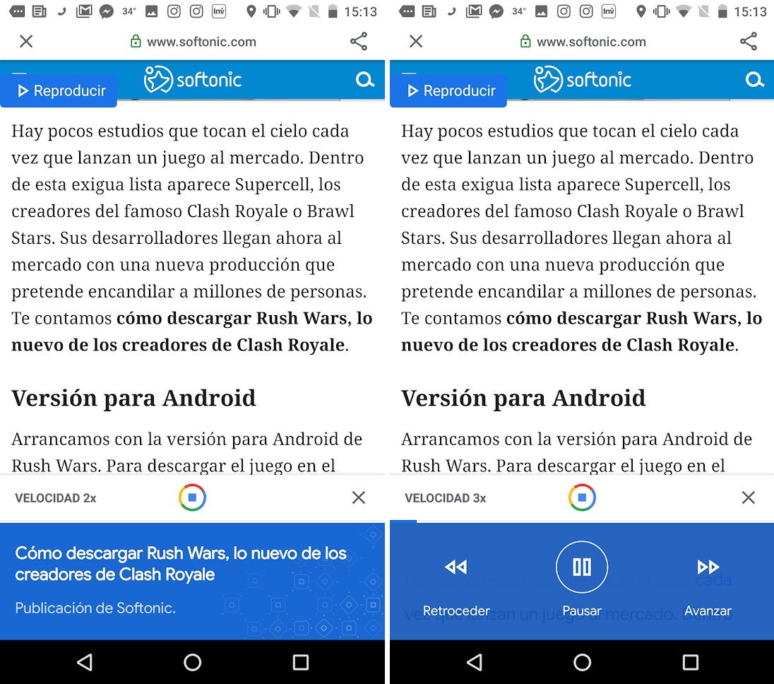 Come fare in modo che Android ti legga i siti Web visitati "width =" 1096 "height =" 968 "/> </p>
<p> Da ora in poi, Google Go offre tre opzioni per la lettura: <strong> torna indietro, metti in pausa o vai avanti </strong>. Non è necessaria alcuna spiegazione, oltre a ciò è possibile aumentare o diminuire la velocità di lettura e mettere in pausa / riavviare la riproduzione. </p>
<p> Come ulteriore dettaglio, la lettura di pagine Web in Google Go <strong> funziona anche quando il telefono cellulare è bloccato </strong>. Ciò significa che possiamo ascoltare la riproduzione come se fosse una canzone Spotify o qualsiasi lettore musicale (anche le note vocali di WhatsApp lo consentono). Una funzione semplice, ma di cui si può trarre molto vantaggio. </p>
</p>
</pre>
<h3>Programmi Correlati:</h3>
<ul class=