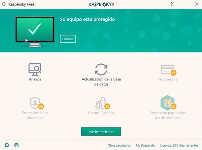 Interfaccia di Kaspersky Free Antivirus "width =" 763 "height =" 569 "/> </p>
<p> Dovresti sapere che Kaspersky Free Antivirus offre un sistema di protezione in tempo reale <strong> </strong> che blocca qualsiasi minaccia prima che raggiunga il tuo computer. In questo modo, se stai per visitare una pagina dannosa o stai scaricando un file infetto, Kaspersky lo bloccherà completamente. </p>
<p> Inoltre, questo antivirus per Windows concentra gran parte del suo potenziale sulla protezione <strong> dei dati personali </strong>. Quindi Kaspersky Free Antivirus esegue scansioni continue della tua e-mail al fine di <strong> mantenere la tua e-mail libera da tentativi di phishing </strong>infezione da virus o malware e, naturalmente, ransomware. </p>
<p> Un altro fatto importante da tenere a mente è che Kaspersky Free Antivirus è un software <strong> costantemente aggiornato </strong>. Questo è particolarmente importante in questo tipo di software perché in questo modo saprai sempre di essere protetto dalle ultime minacce di Internet. </p>
<p> <img decoding=
