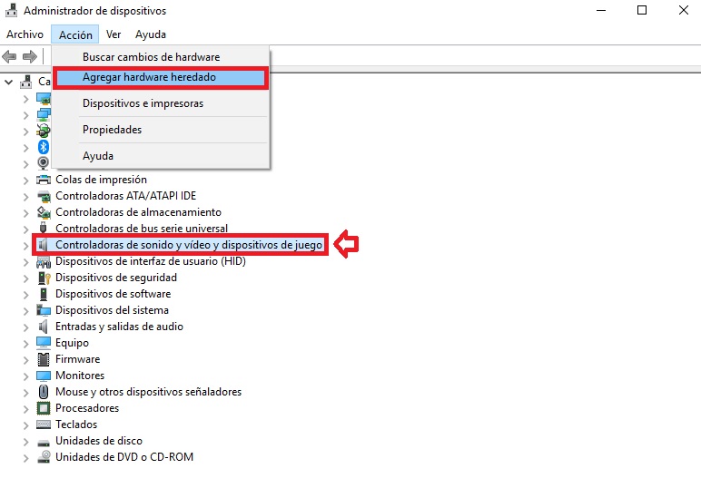 Dispositivo audio non disponibile "width =" 600 "height =" 418 "/> </p>
<p> A volte il tuo computer Windows 10 potrebbe interrompere la riproduzione dell'audio e visualizzare il messaggio di errore <strong> "nessun dispositivo audio installato" </strong>. Risolverlo è molto semplice, devi solo seguire questi passaggi. </p>
<p> Prima di tutto accedi a <strong> Gestione dispositivi </strong> di Windows 10. Una volta dentro vai alla riga "Controller audio e video e dispositivi di gioco" e seleziona la voce. Quindi fare clic su <strong> "Azione" </strong> seguito da <strong> "Aggiungi hardware legacy". </strong> </p>
<p> Segui i passaggi della <strong> installazione guidata </strong> in modo che Windows cerchi automaticamente la soluzione al problema con i dispositivi audio. </p>
<p> Se il problema persiste, ti consigliamo di seguire i passaggi di questa guida completa per risolvere il problema. </p>
<p class=