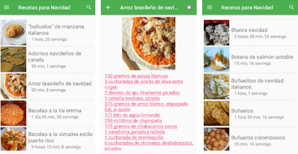  Ricette natalizie "width =" 594 "height =" 308 "/> </p>
<p> Concludiamo la nostra selezione con <strong> Ricette natalizie </strong>un'ottima app con la quale puoi organizzare il tuo <strong> cenone della vigilia </strong> e <strong> il pranzo di Natale </strong> in pochissimo tempo. ]</p>
<p> Recipes for Christmas offre <strong> un'ampia selezione di ricette </strong> di carne, pesce, insalate e dolci natalizi, oltre a una selezione di bevande per allietare la serata. Ogni ricetta arriva perfettamente <strong> spiegata passo dopo passo </strong>specificando anche le calorie che avrà il tuo menu (qualcosa di particolarmente interessante in questi giorni di eccesso). </p>
<p> A differenza di altre applicazioni simili, Christmas Recipes <strong> ti consente di utilizzare l'app senza dover essere connesso a Internet </strong>rendendola un libro di cucina versatile che puoi portare con te ovunque. Ed è <strong> gratis </strong>! </p>
<p class=