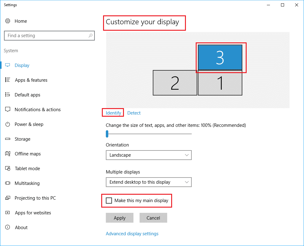 riorganizzare più monitor monitor in personalizza la sezione del desktop nelle impostazioni del sistema di visualizzazione su Windows