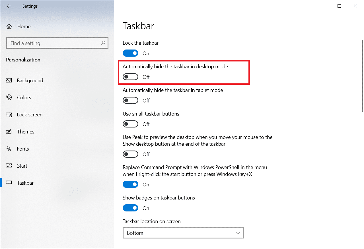 nascondere automaticamente la barra delle applicazioni in modalità desktop